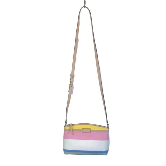 Kate Spade White, Pink, Yellow & Blue Stripped Leather Crossbody  Purse - Picture 2 of 16